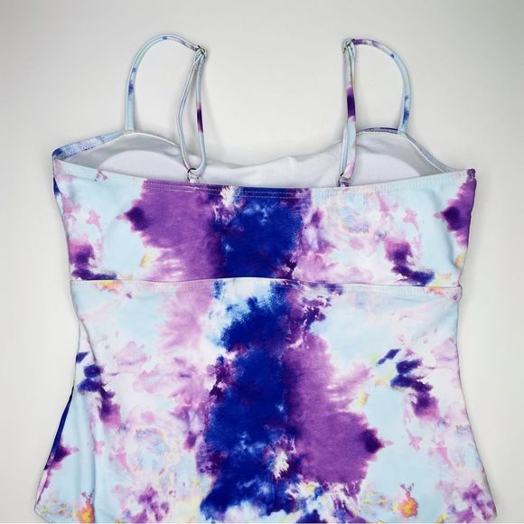 SOLD NWOT Shein Tie Dye Keyhole One Piece Swimsuit Blue Purple Size Large - Picture 9 of 14